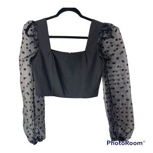 Nasty Gal Black Lace Sleeve Fitted Crop Top EUC Size S